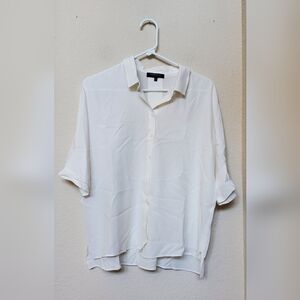 Lafayette 148 New York White 100% Silk  Office Button-Down Shirt.  Size XL